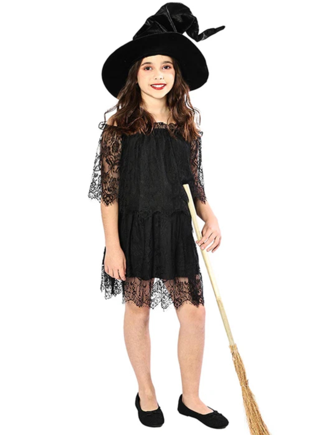 Black lace Halloween girls costume dress