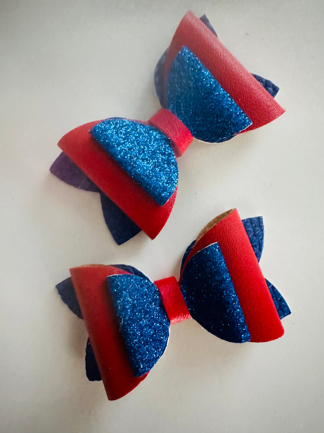 School red and blue piggy bows X2