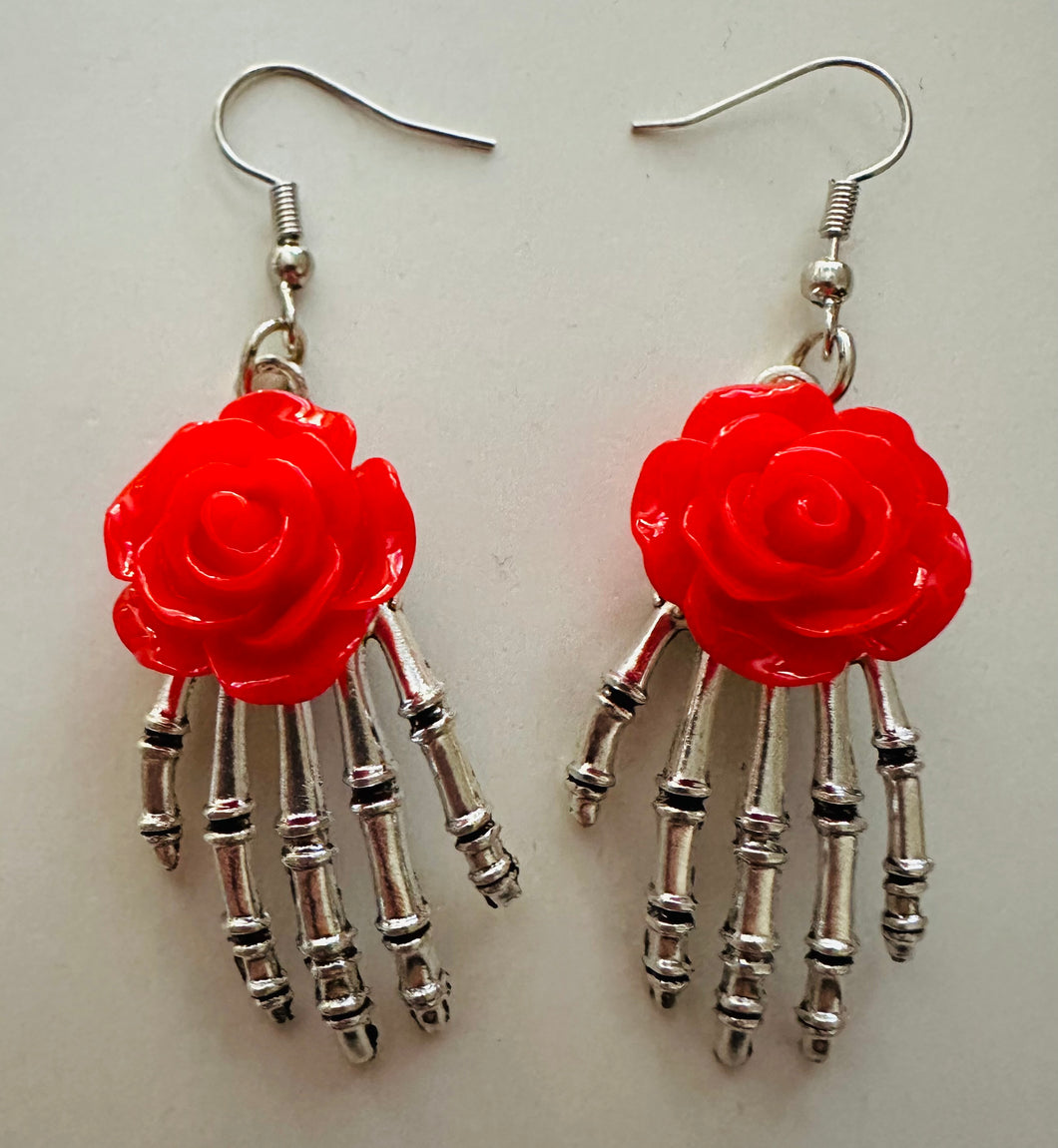 Skelly rose Halloween dangle earrings