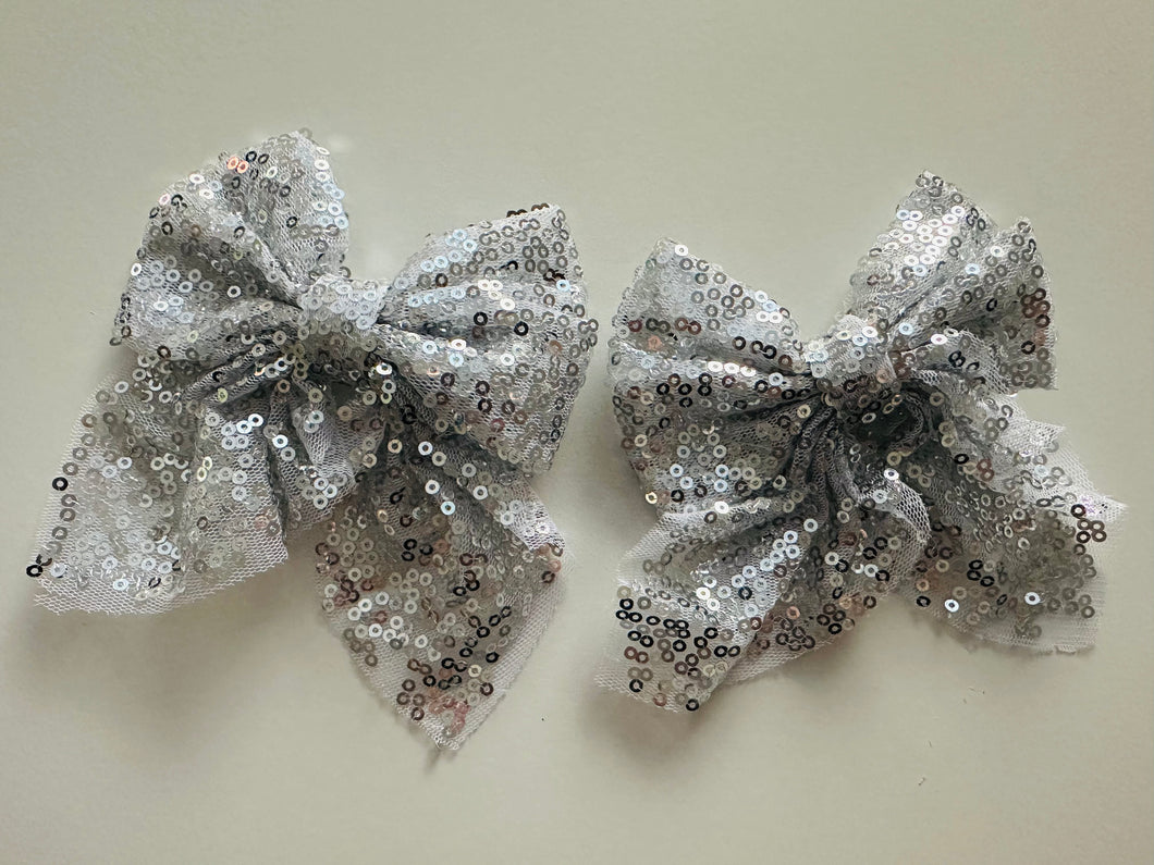 Silver/grey sequin pair hair bows