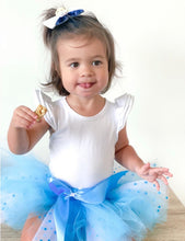 Load image into Gallery viewer, Blue, white with blue spots short children’s tutu
