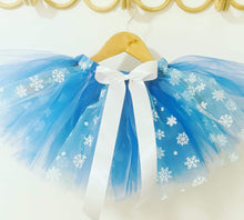 Load image into Gallery viewer, Royal blue, white &amp; aqua snowflakes short children’s tutu
