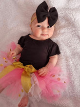 Load image into Gallery viewer, “MADELYN” bubblegum pink, white &amp; gold spots short children’s tutu
