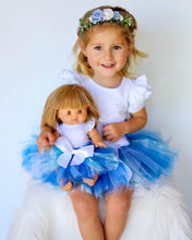 Load image into Gallery viewer, Royal blue, white &amp; aqua snowflakes short children’s tutu
