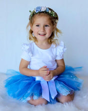 Load image into Gallery viewer, Royal blue, white &amp; aqua snowflakes short children’s tutu
