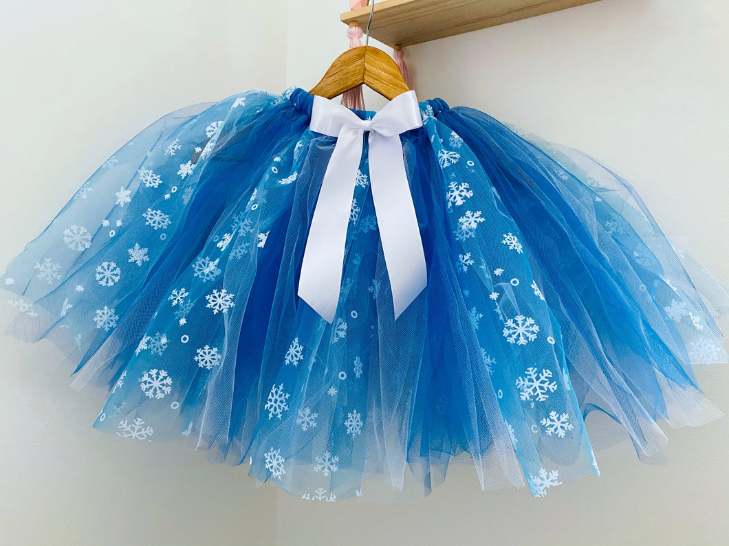 Blue, white & aqua snowflake long children’s tutu